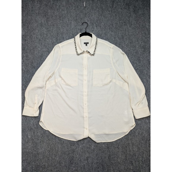 Talbots Plus Size 2X Button-Up Blouse Beaded Collar Ivory Office Work Party - Picture 1 of 9